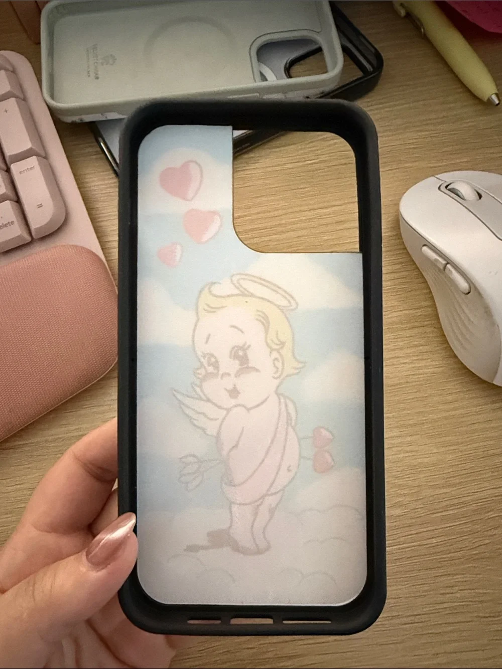 Wildflowers Blue and White Cloud Cupid Phone Case with Red Accents